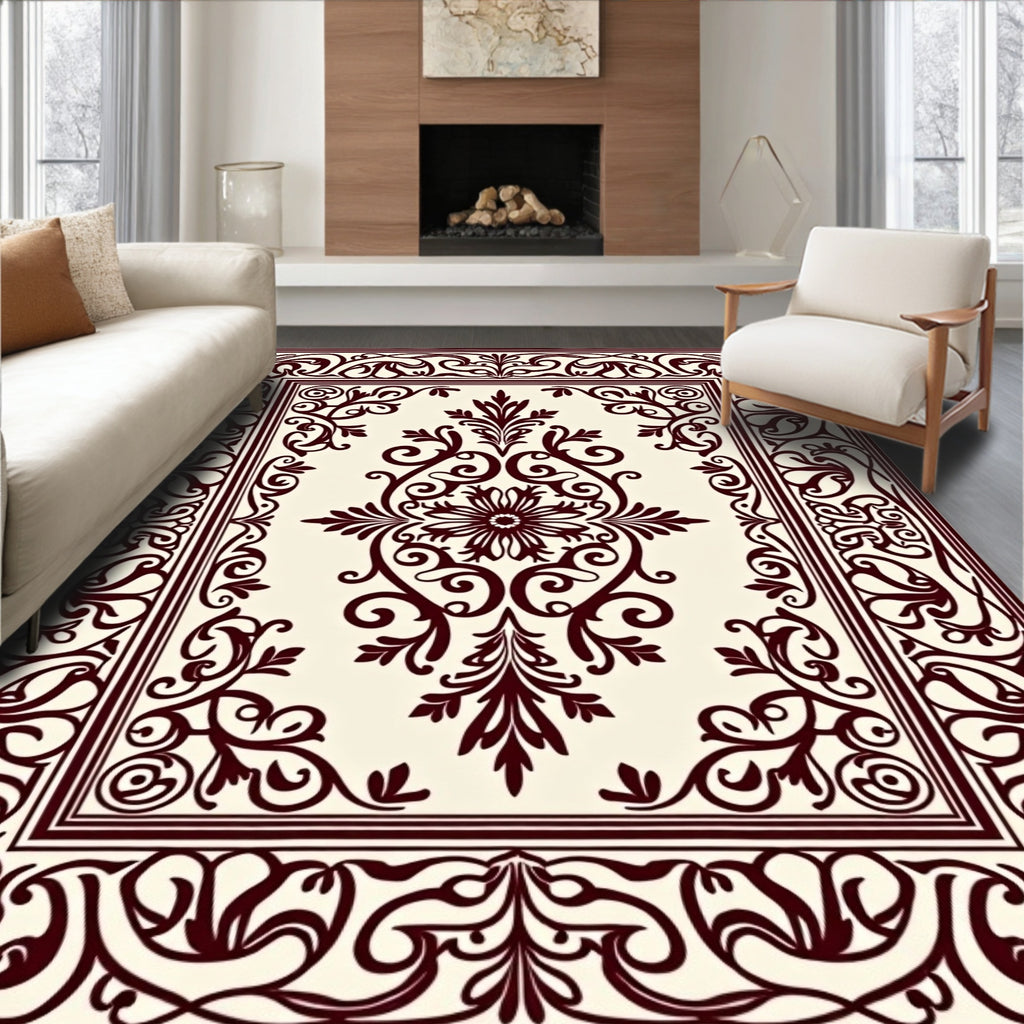 Classic Floral Scroll Frame Design Rug