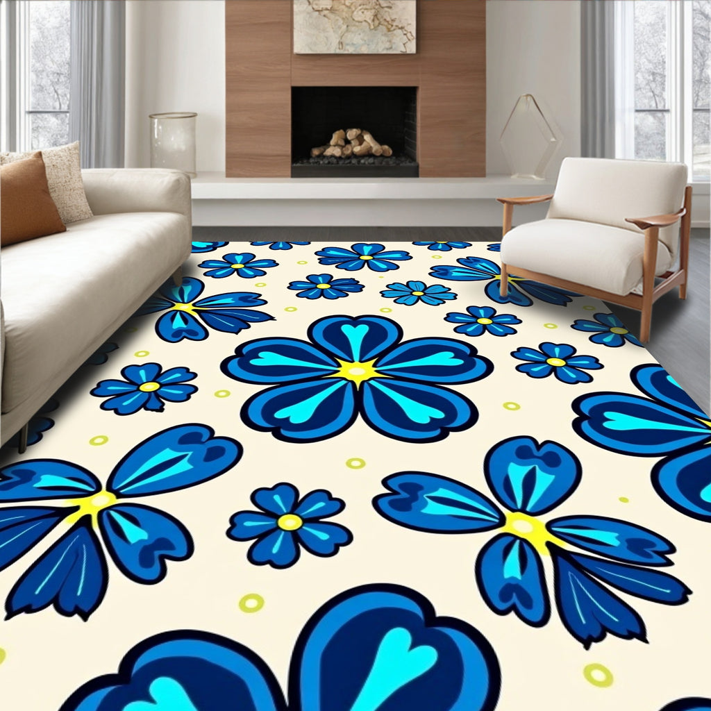 Blue Floral Pattern Design Rug