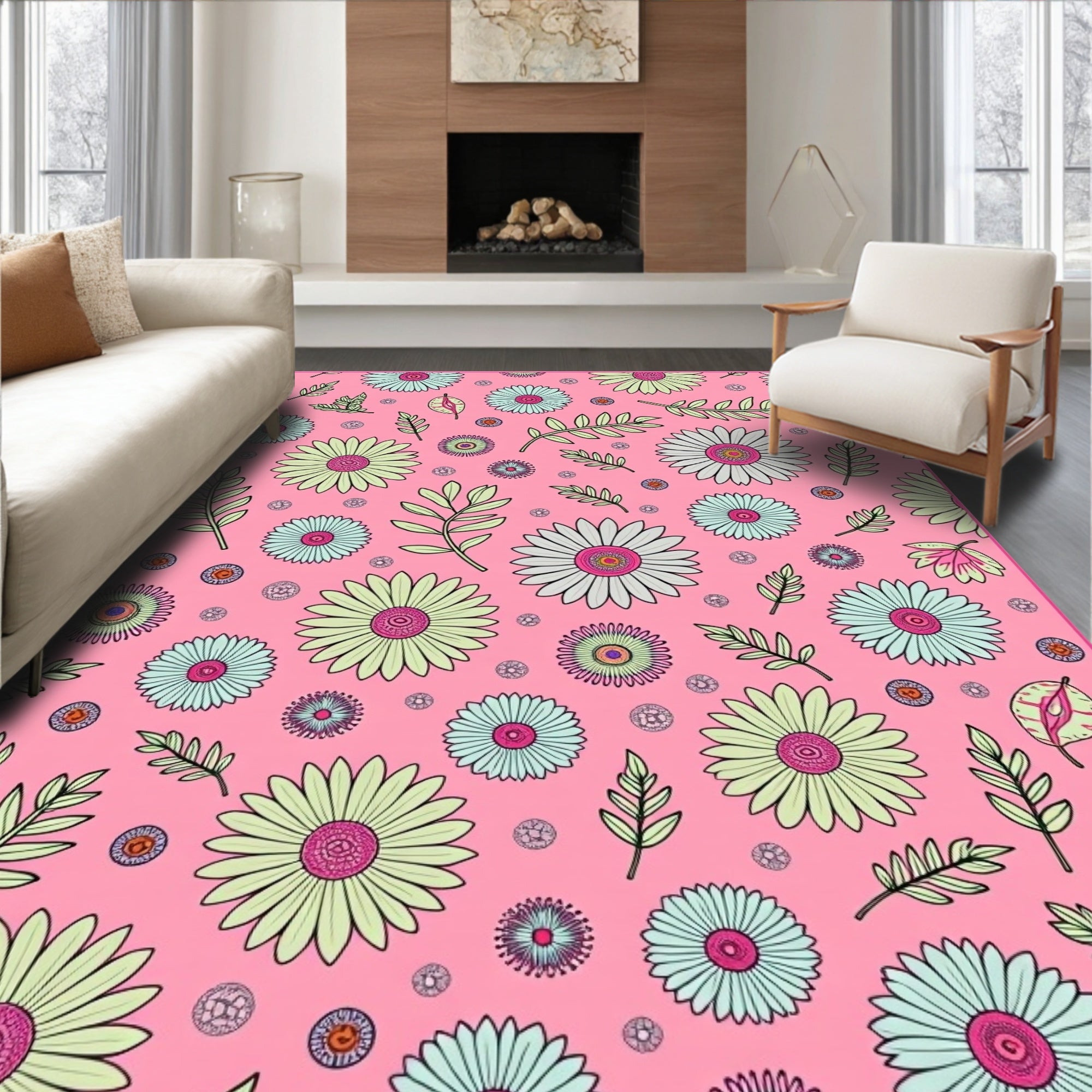 Retro Floral Pattern Decorative Rug