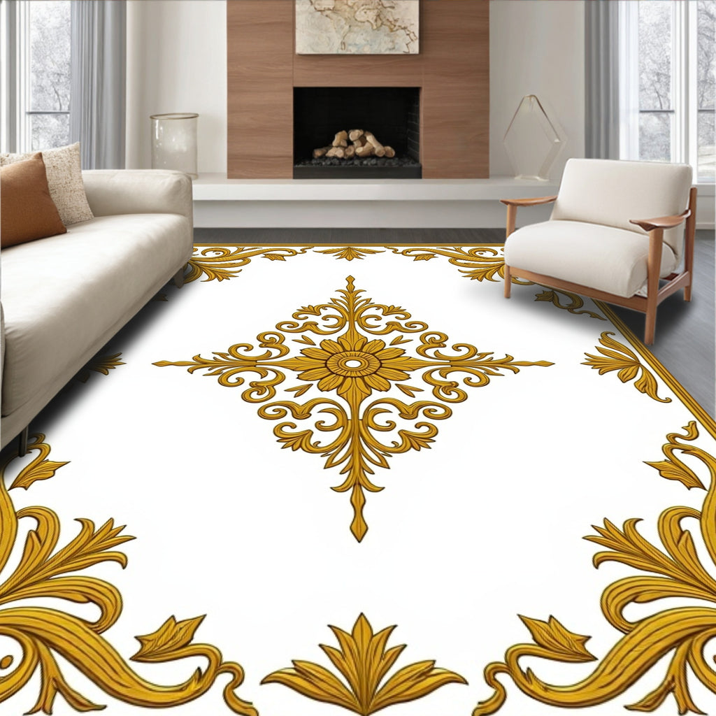 Ornate Gold Floral Scrollwork Rug