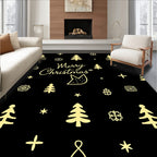 Festive Gold Christmas Trees Snowflakes Accents Rug
