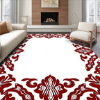 Rich Red Ornate Floral Border Rug