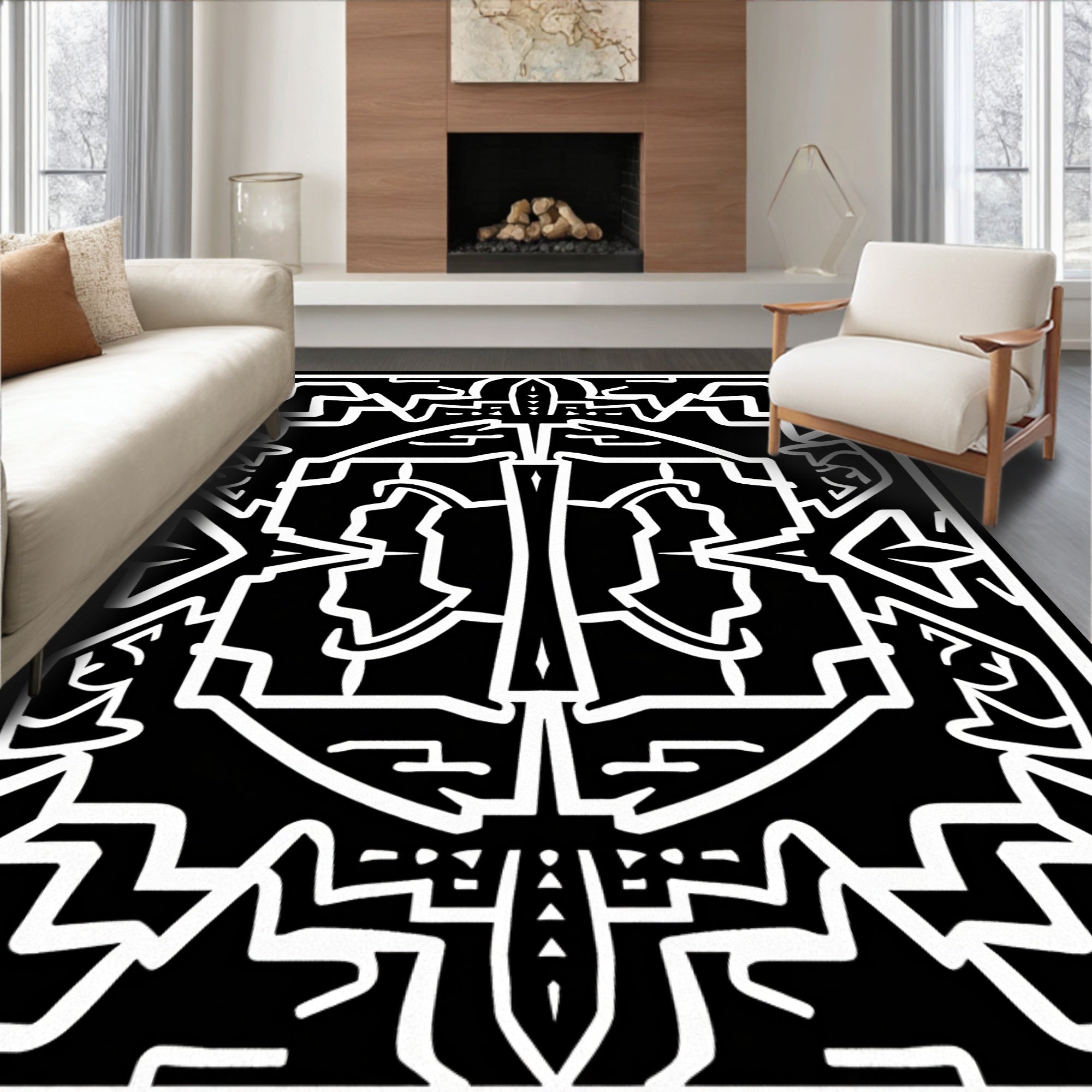 Black And White Abstract Geometric Art Rug