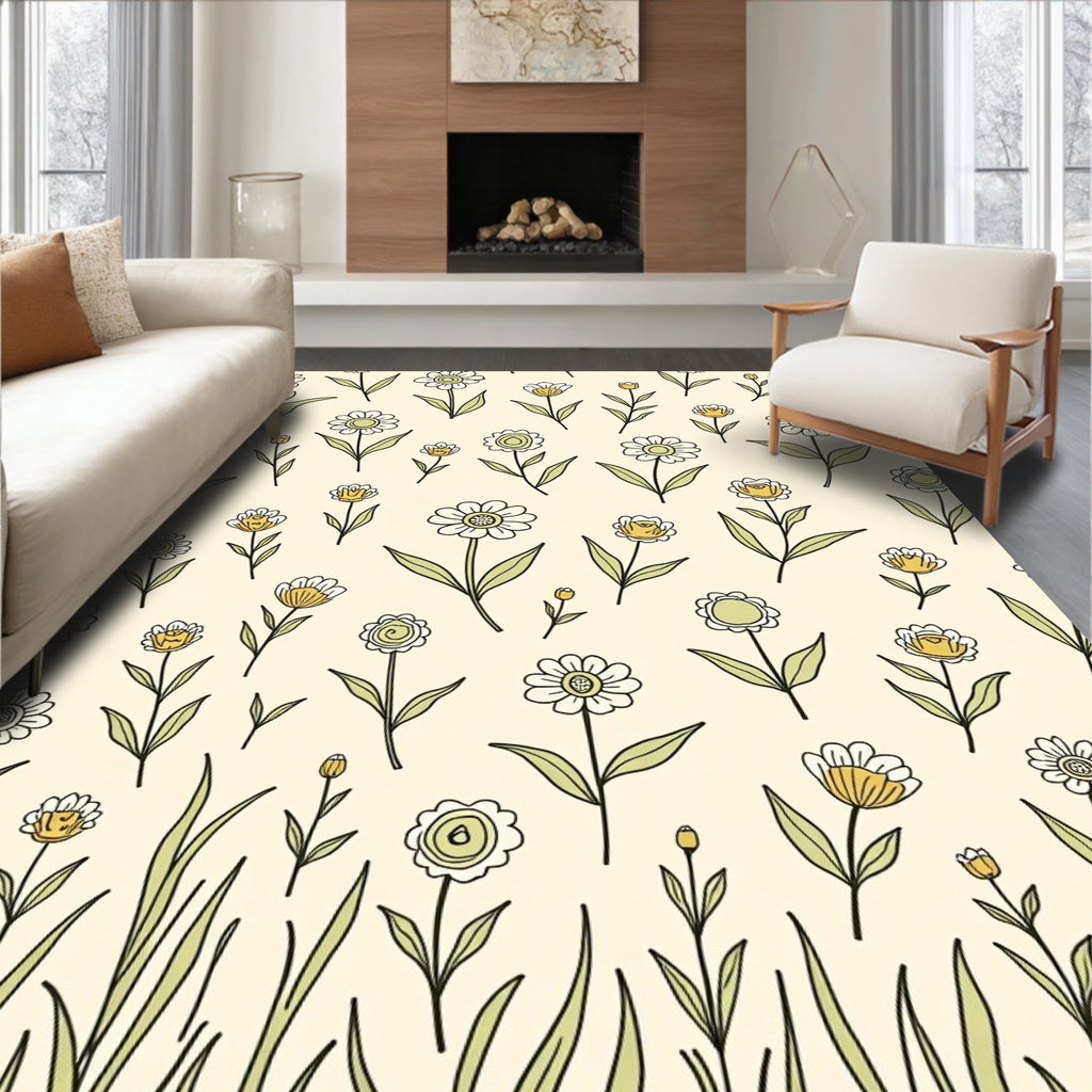 Whimsical Floral Meadow Pattern Rug