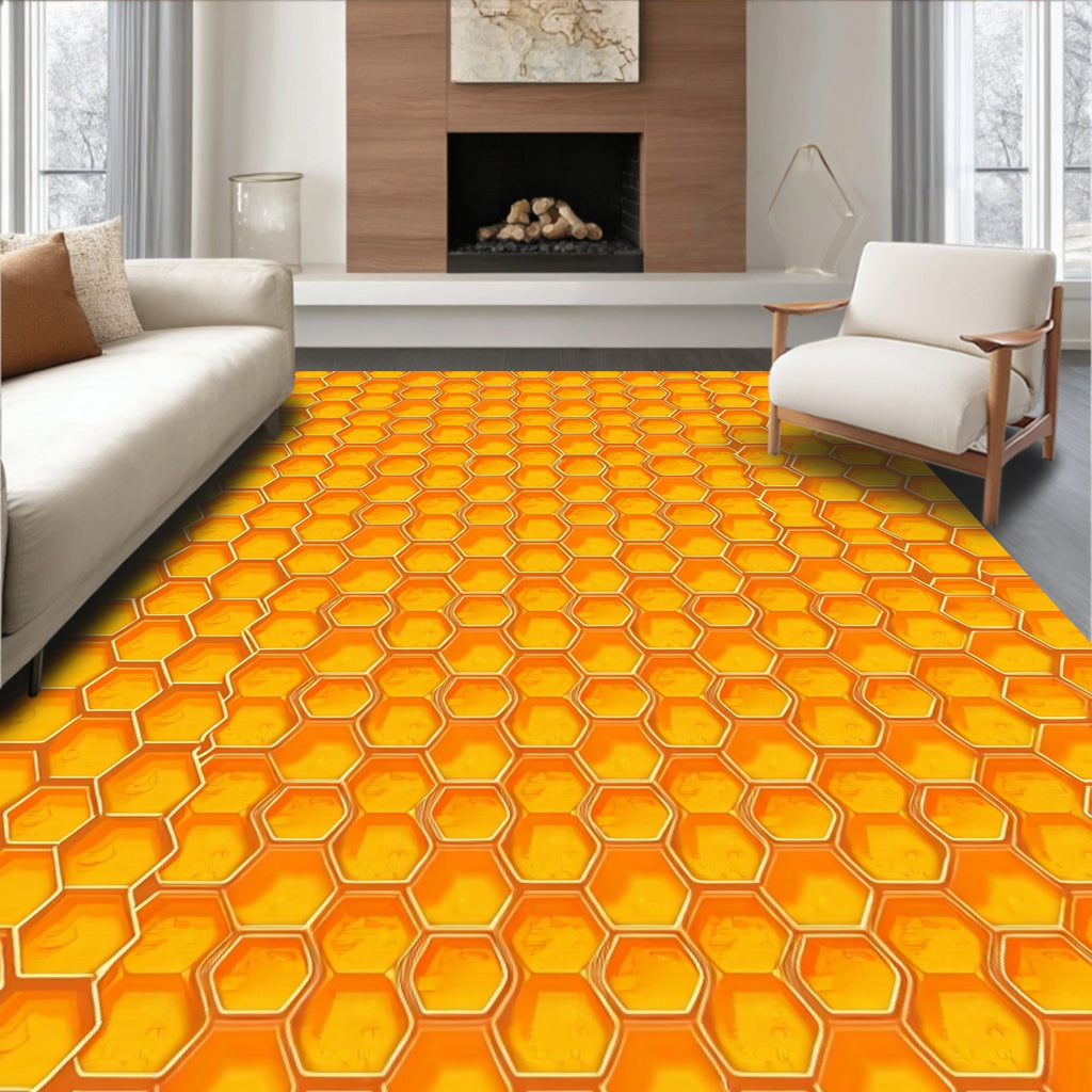 Golden Hexagonal Pattern Design Rug