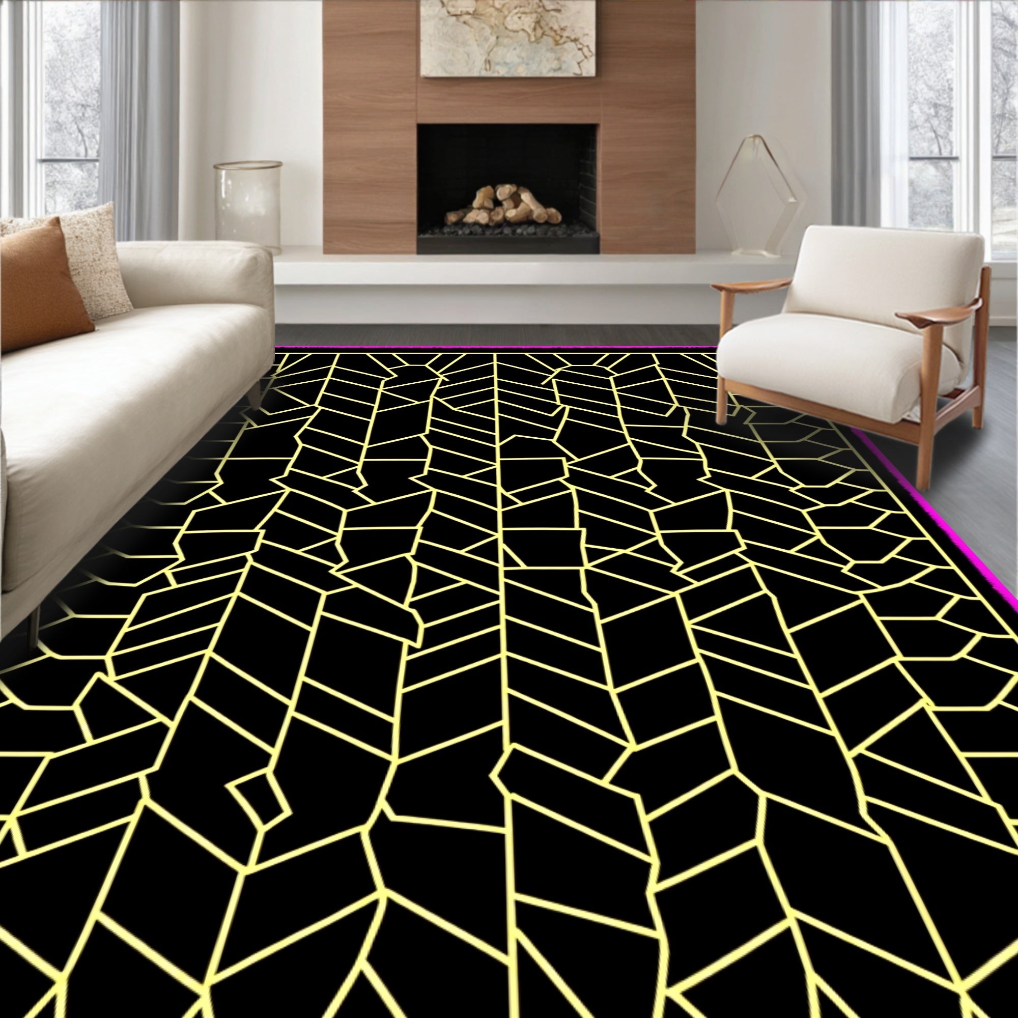 Abstract Geometric Yellow Stripes Rug