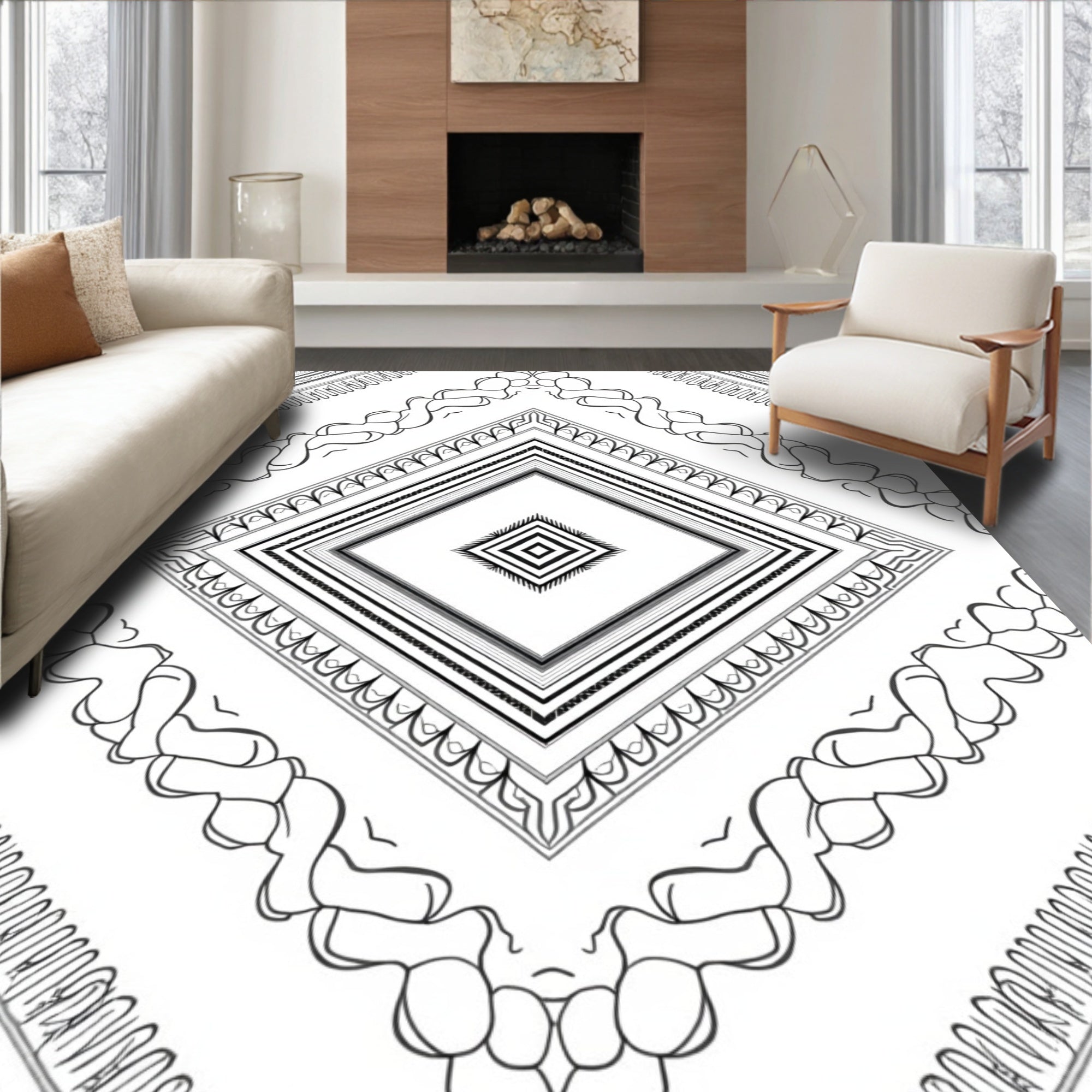 Intricate Diamond Geometric Pattern Rug