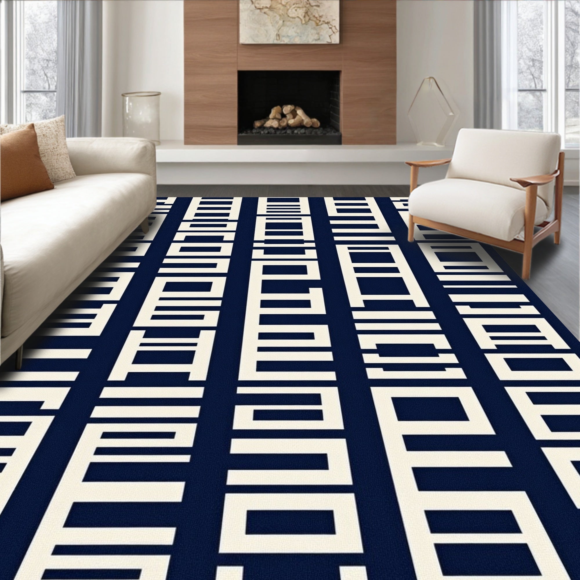 Modern Geometric Cream Columns Rug