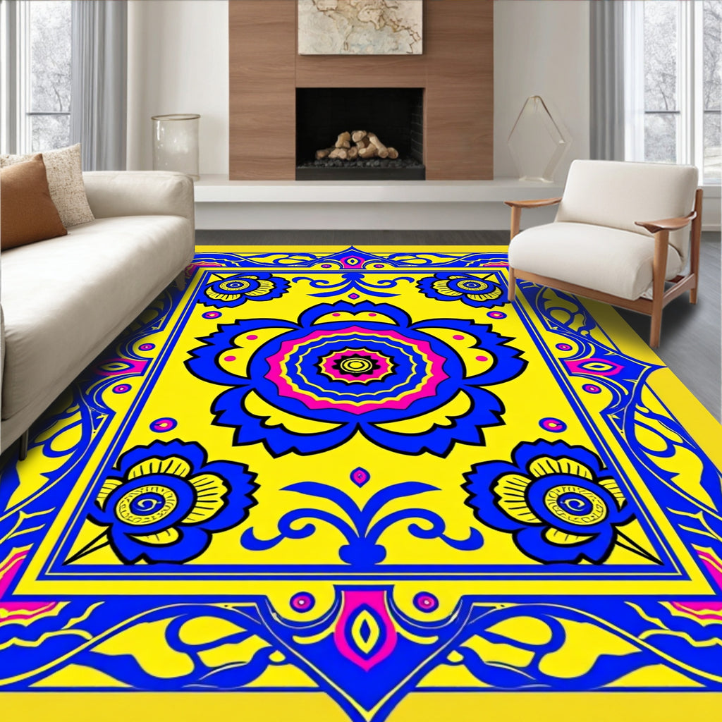 Bold Floral Medallion Bright Pattern Rug