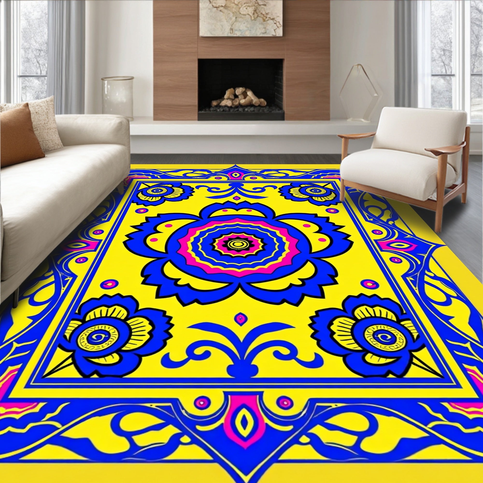 Bold Floral Medallion Bright Pattern Rug
