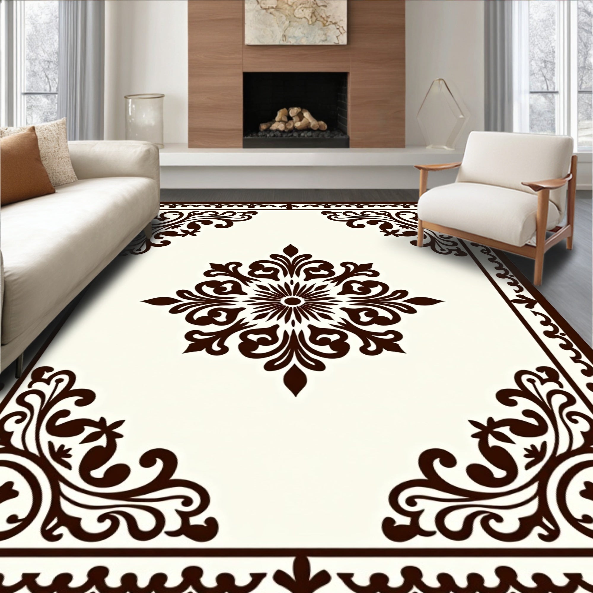 Classic Floral Medallion Border Design Rug