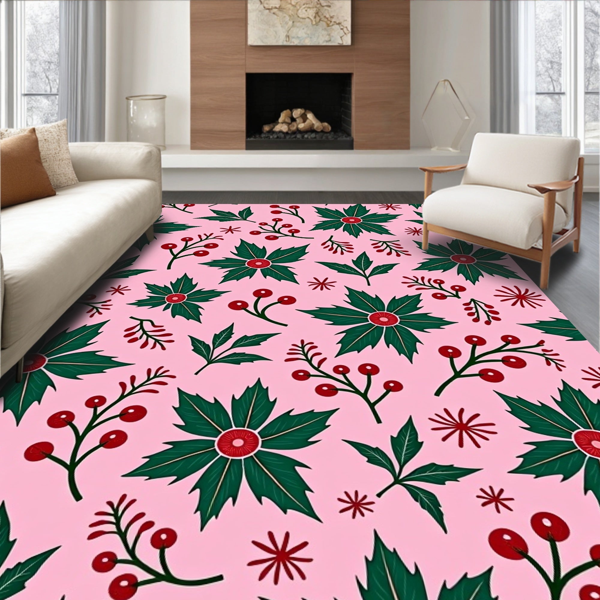 Festive Holly Berry Branch Collage Rug