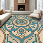 Intricate Medallion Teal Brown Pattern Rug