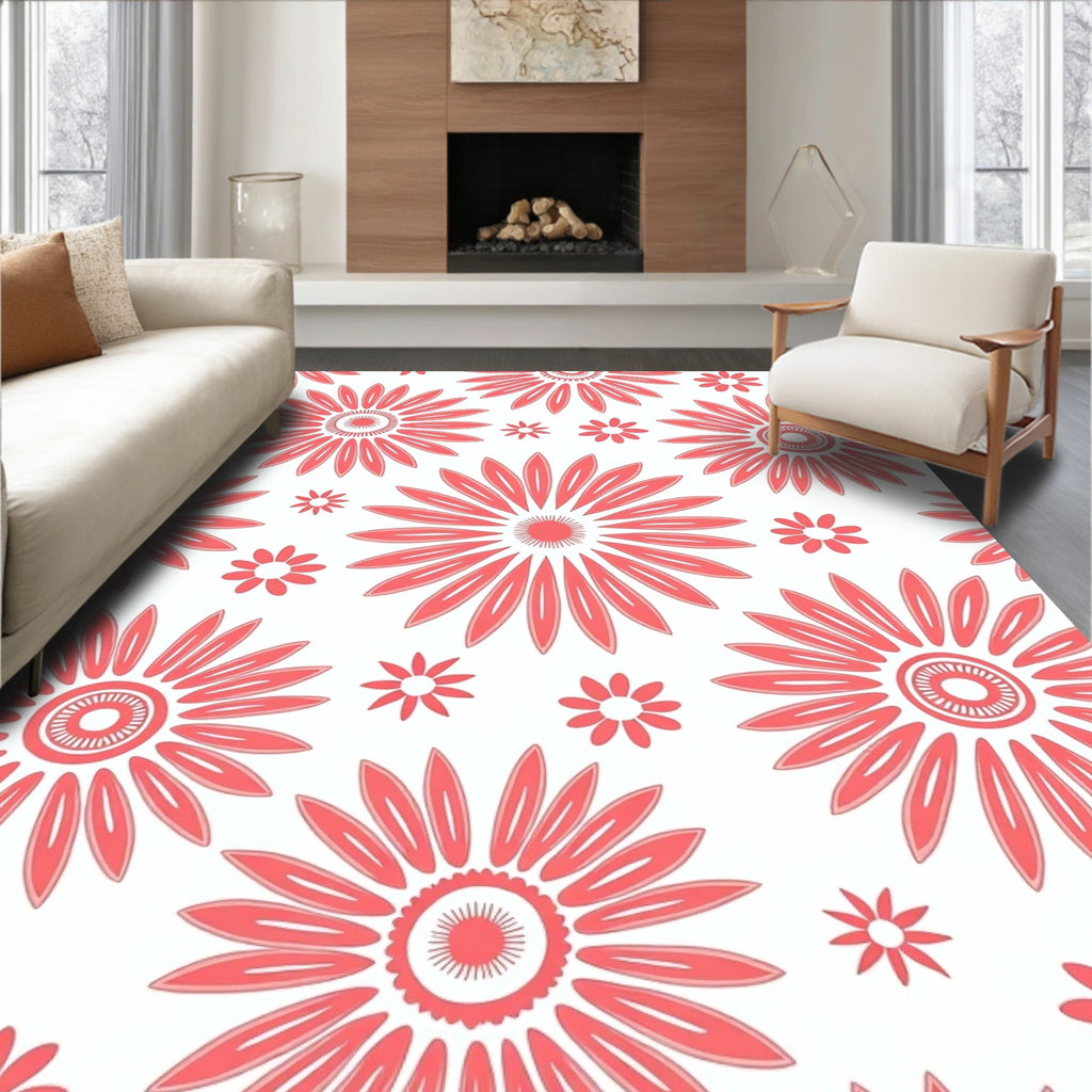 Coral Daisy Pattern Rug