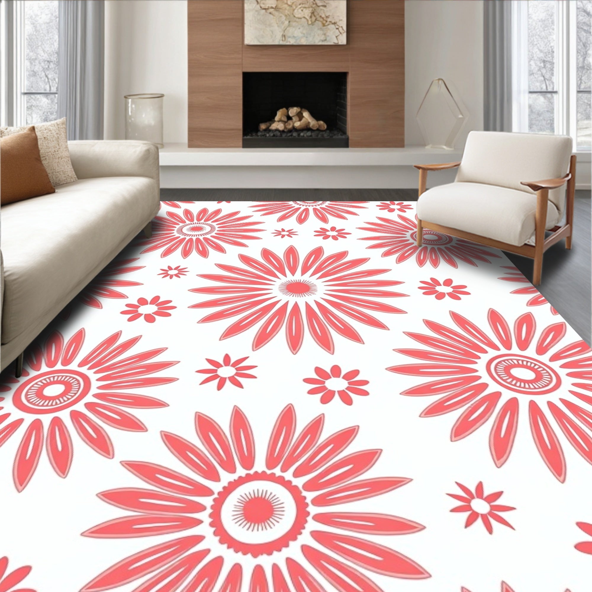 Coral Daisy Pattern Rug