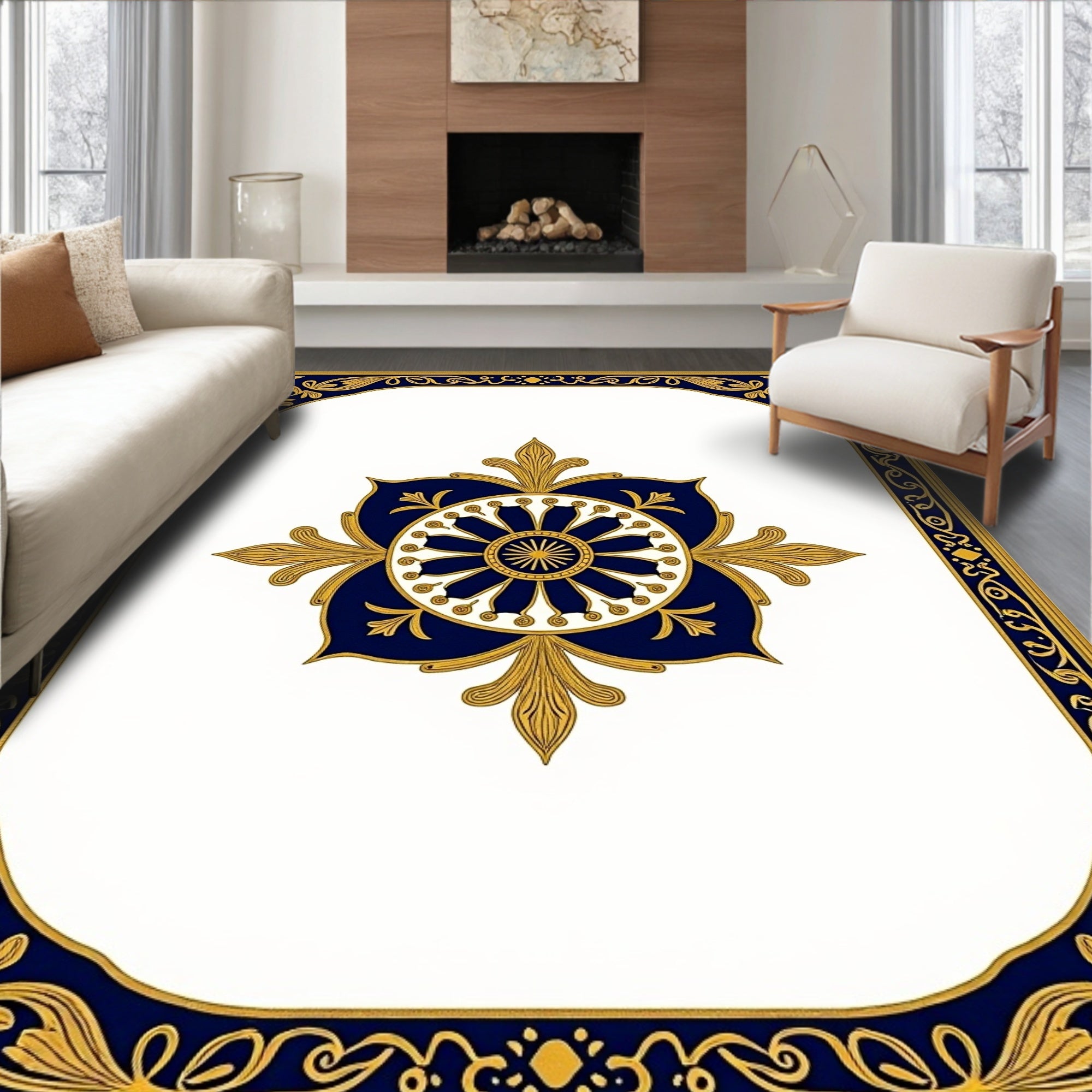 Ornate Floral And Border Design Rug