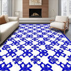 Blue White Floral Interlocking Pattern Rug