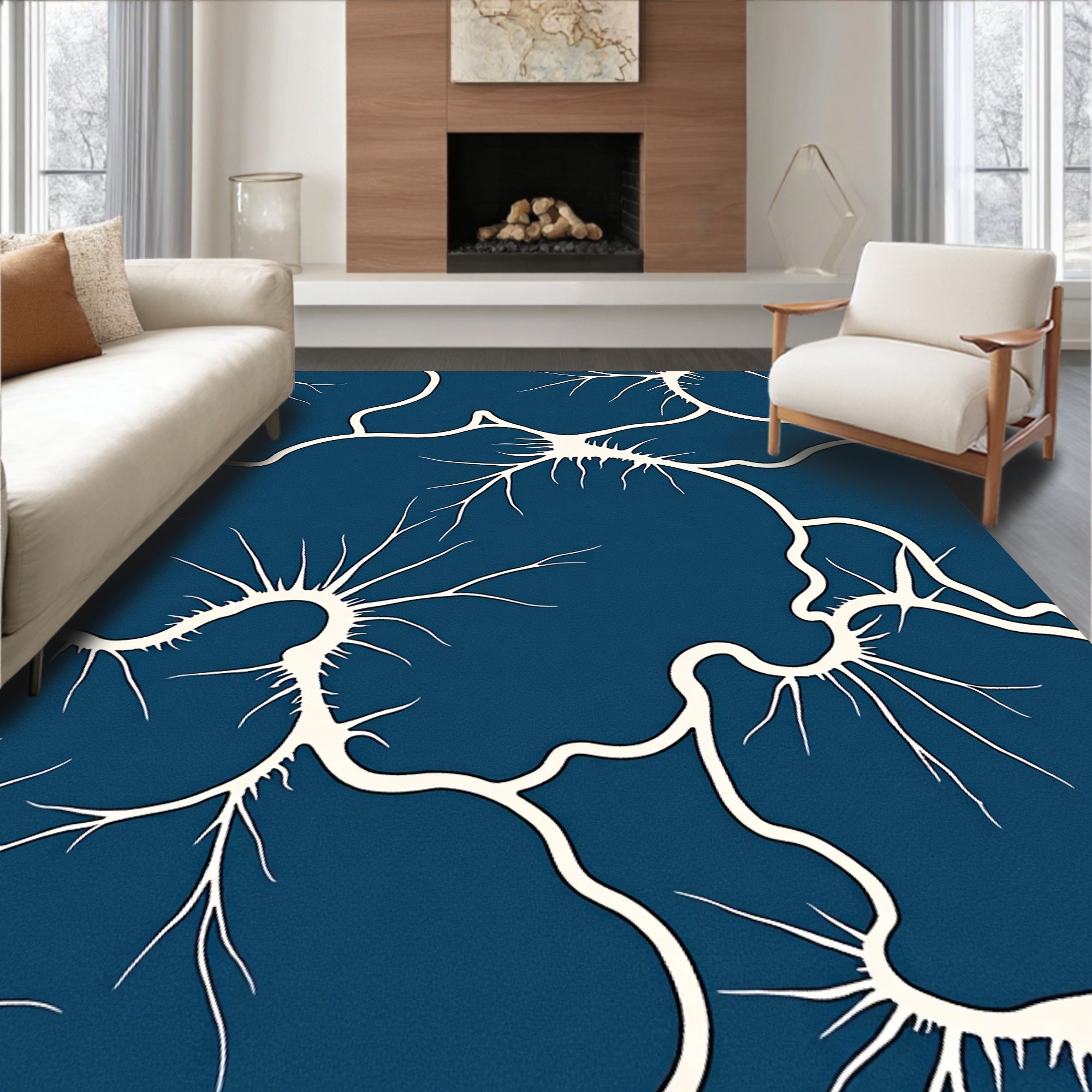 Abstract White Veined Organic Pattern Rug