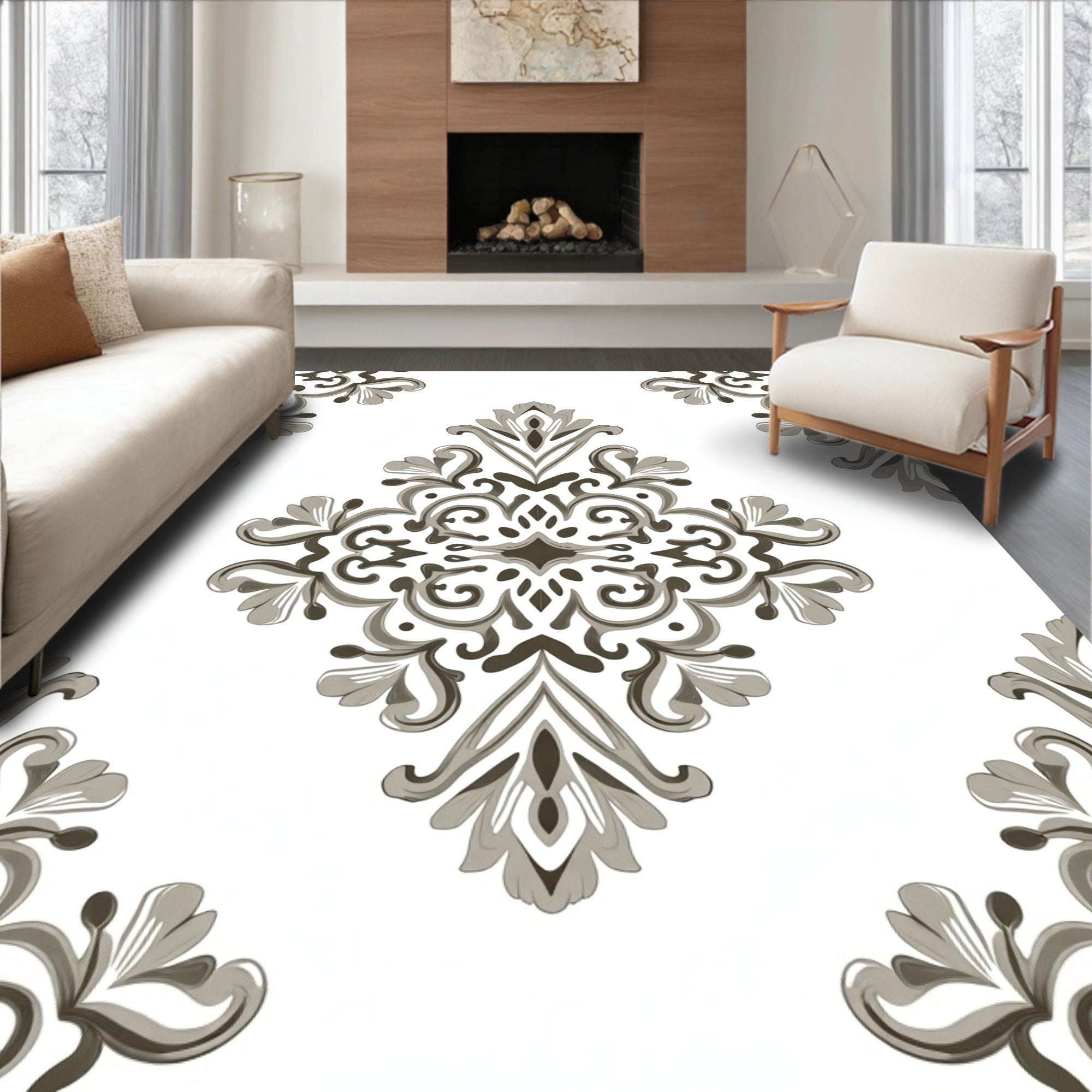 Traditional Floral Damask Pattern Rug