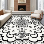 Classic Black White Floral Scroll Rug