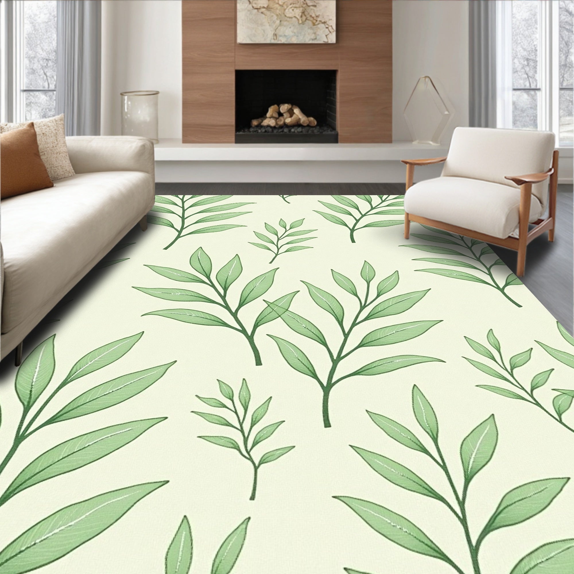 Green Leaf Branch Pattern Design Rug