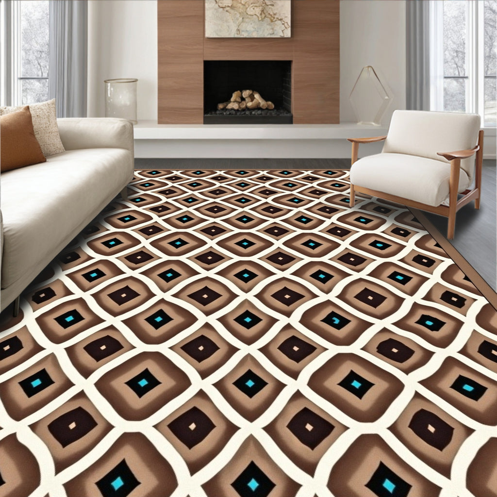Brown Diamond Geometric Pattern Rug