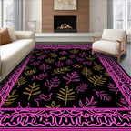 Pink Yellow Leafy Border Rug