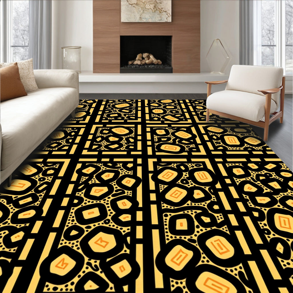 Abstract Geometric Pattern Yellow Black Rug