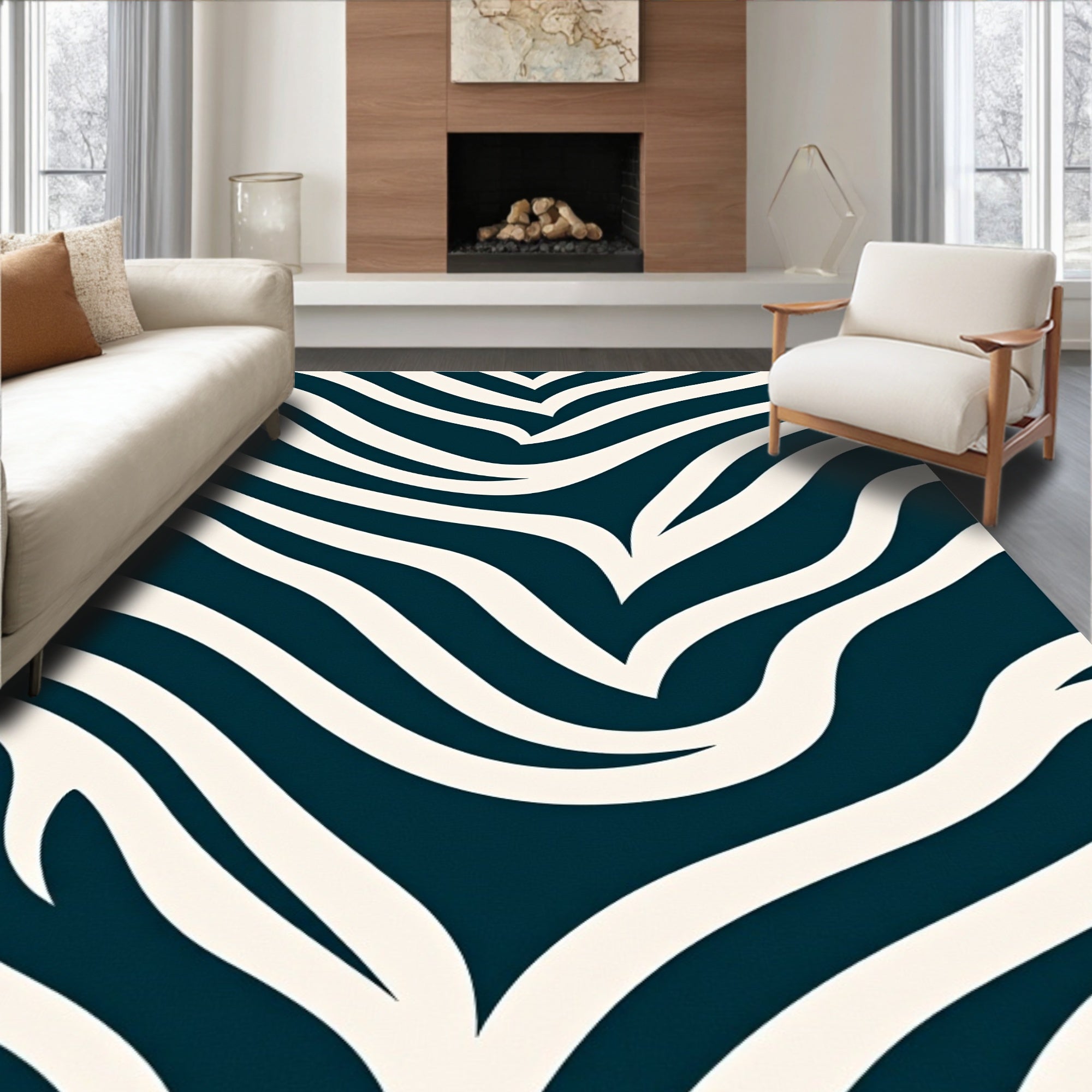 Dark Beige Wavy Stripe Pattern Rug