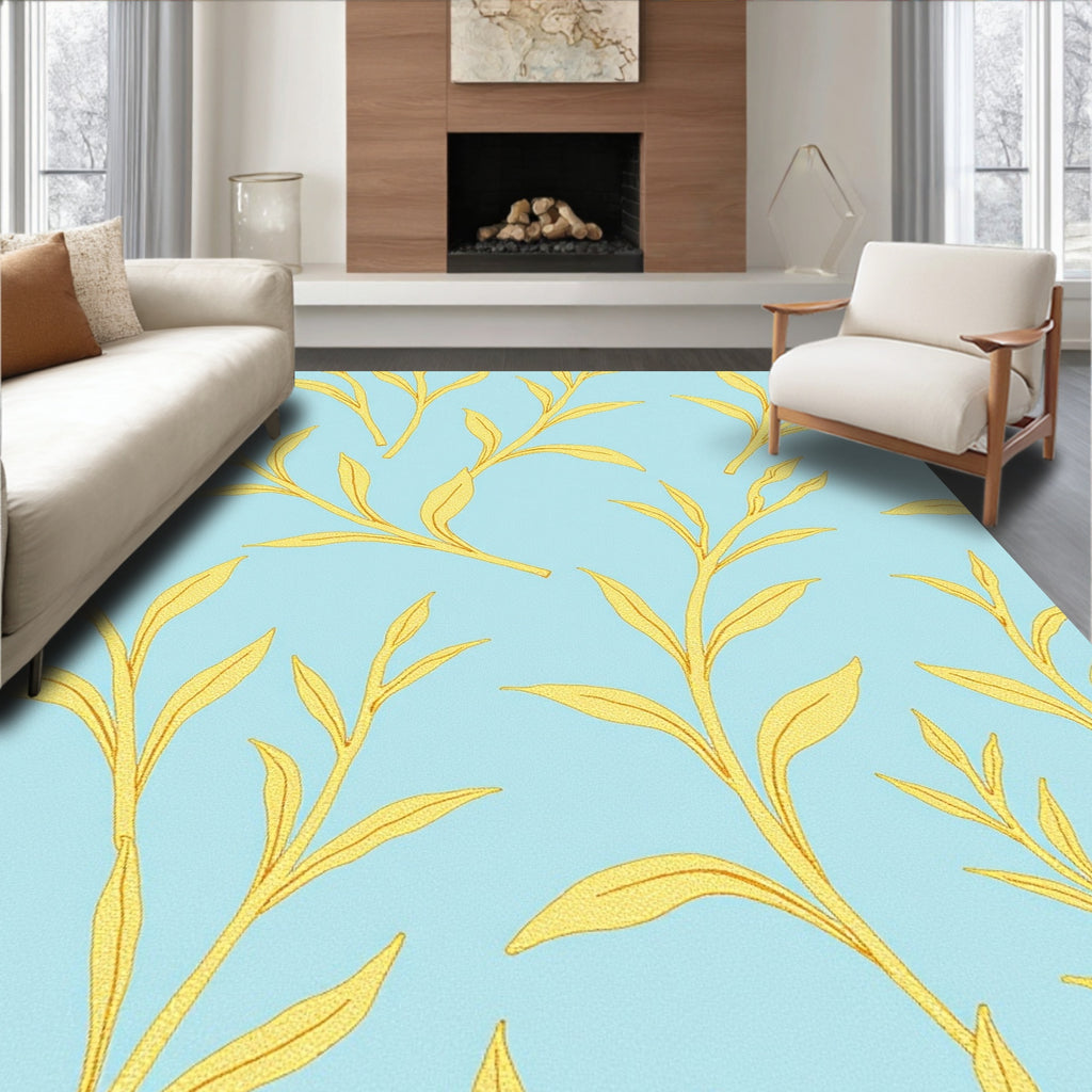 Textured Golden Twig Pattern Rug