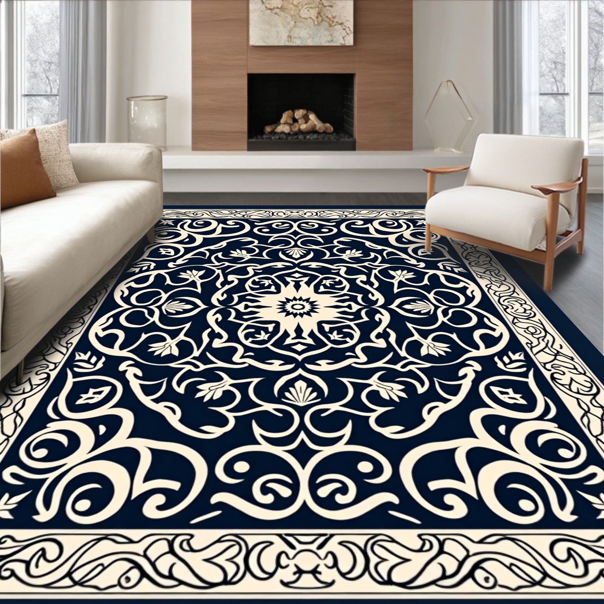 Intricate Floral Inlay Pattern Rug