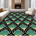 Art Nouveau Teal Gold Floral Pattern Rug