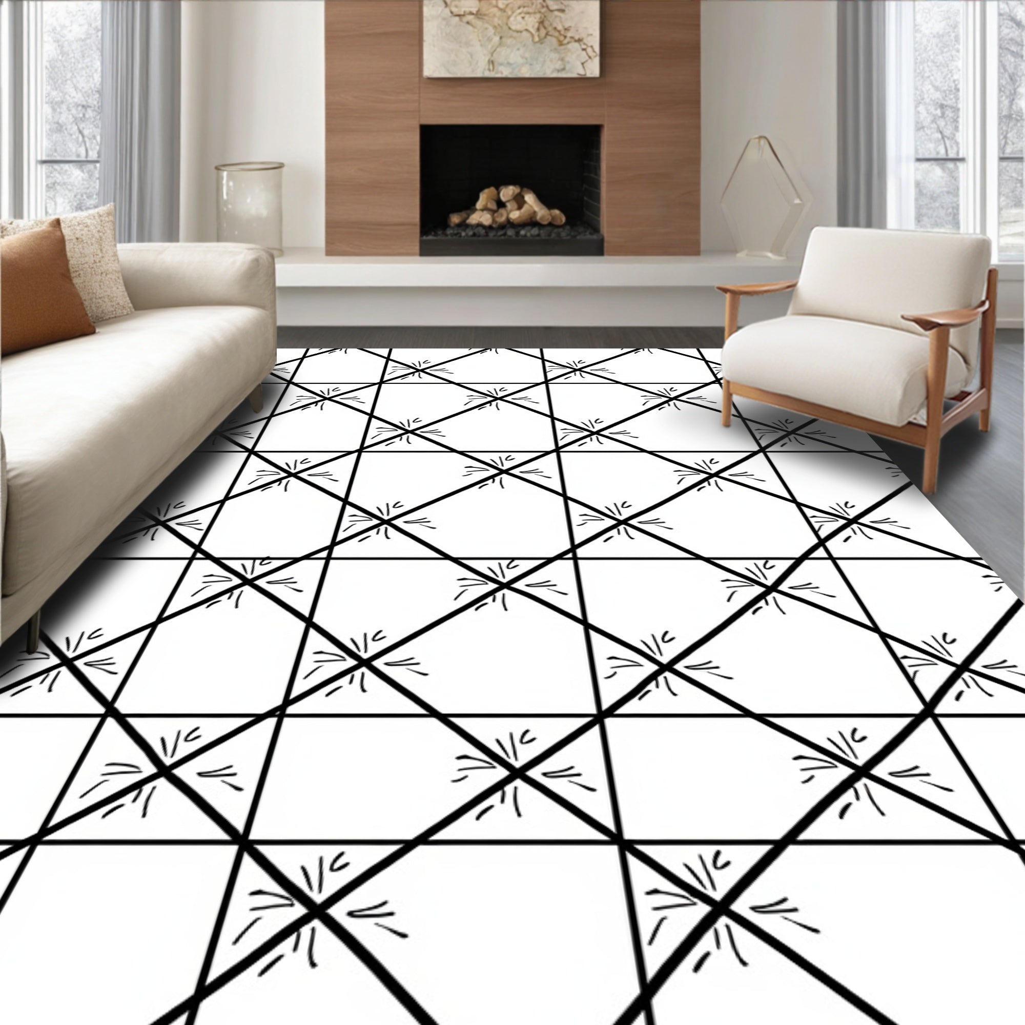 Geometric Diamond Starburst Pattern Rug