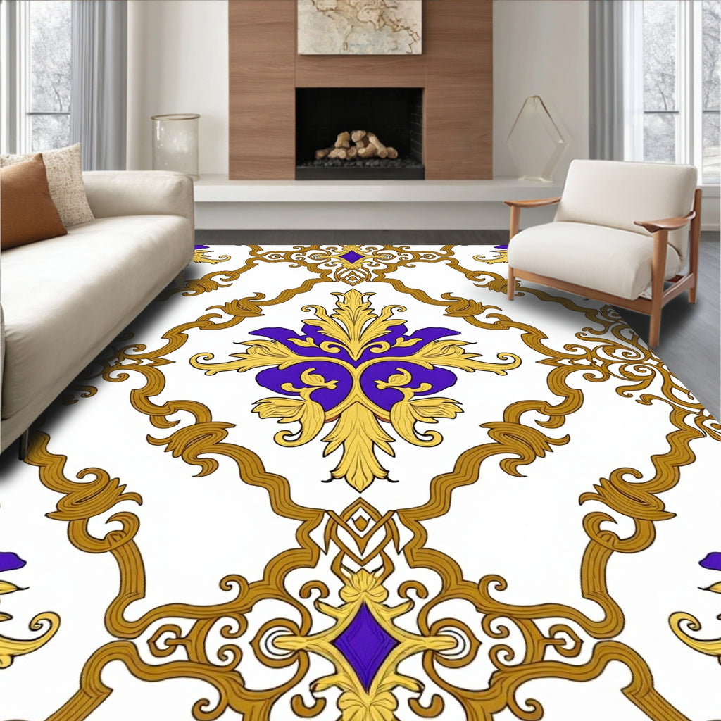 Regal Gold Purple Damask Style Rug