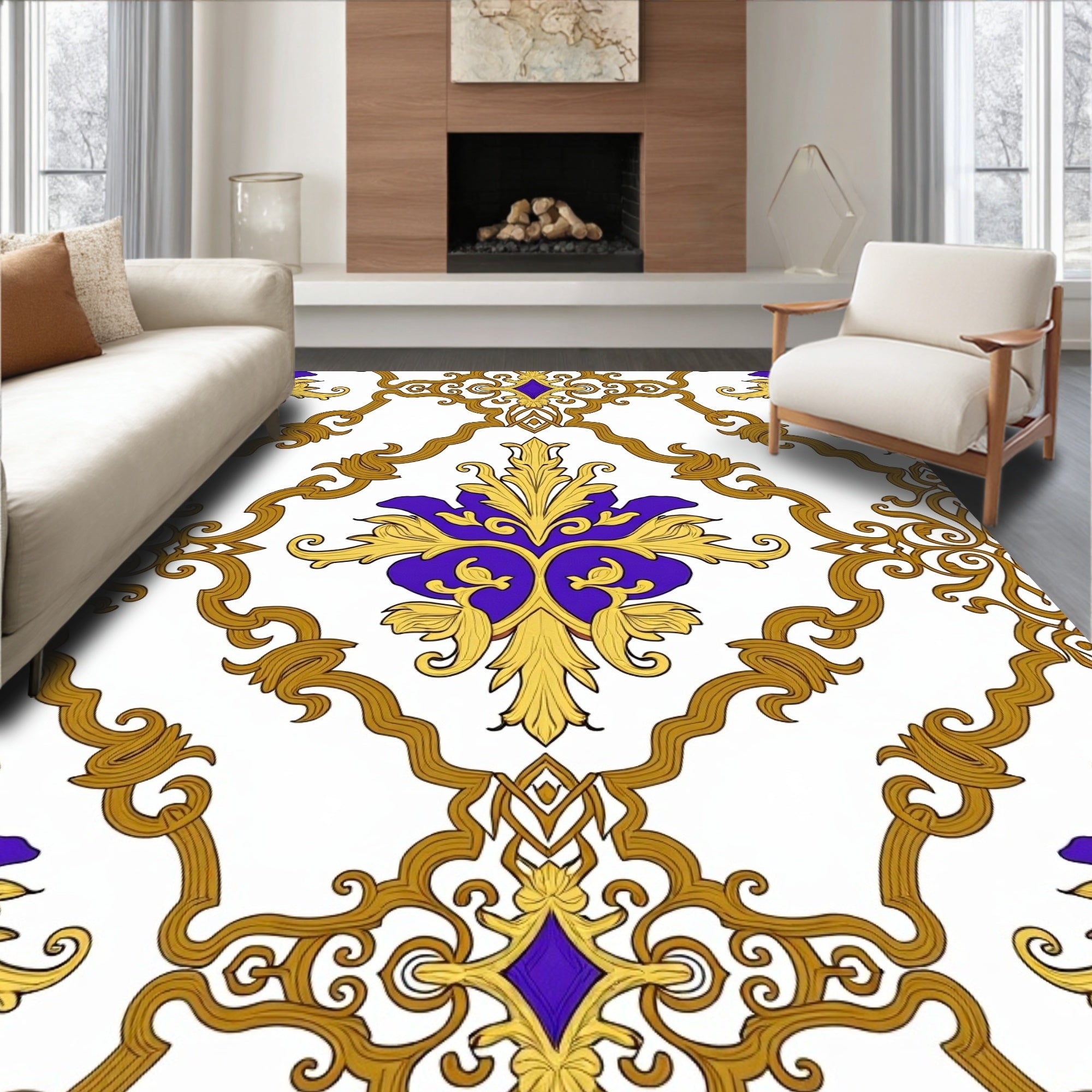 Regal Gold Purple Damask Style Rug