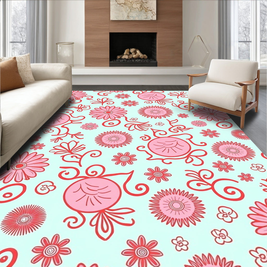 Whimsical Floral Pattern In Pink Rug