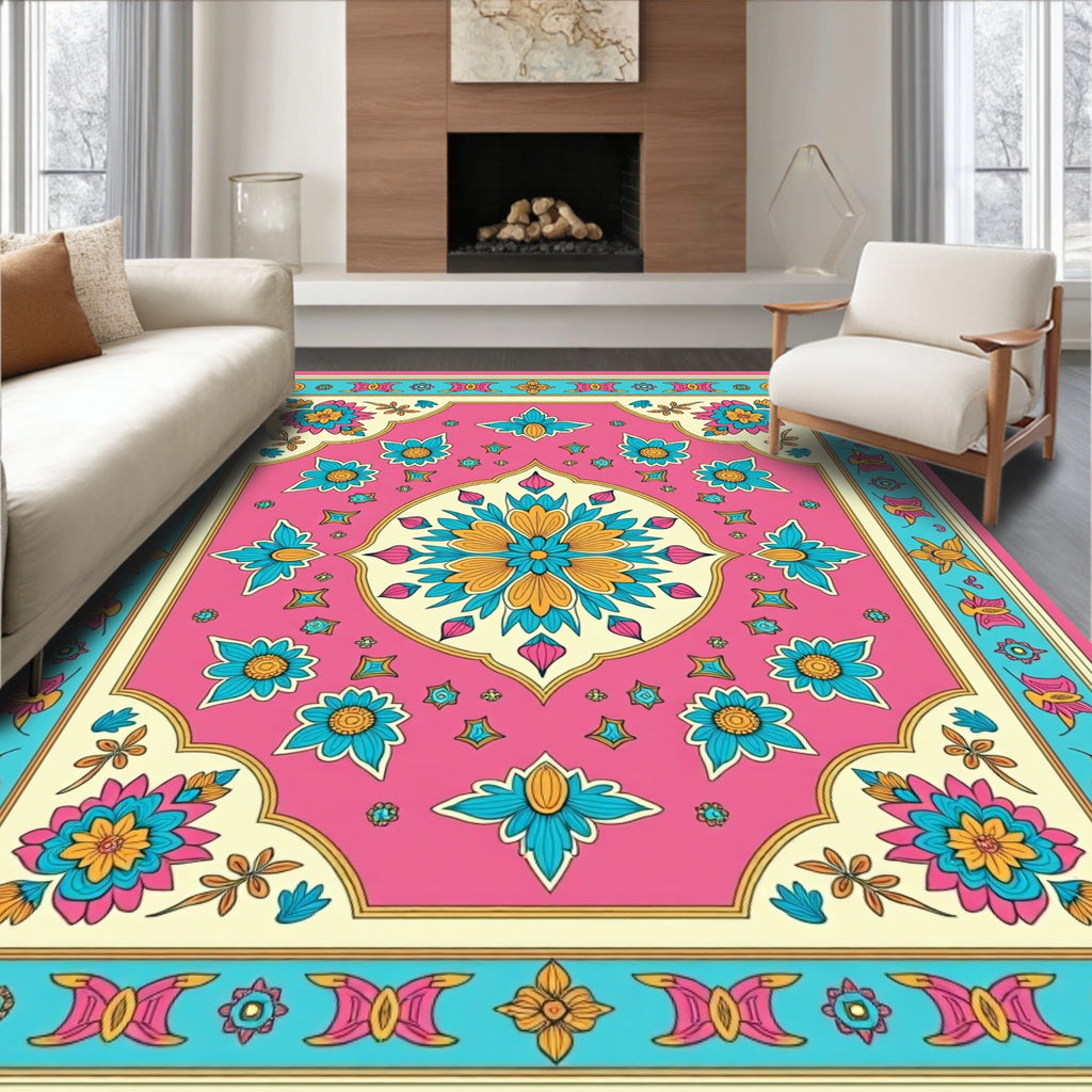 Vibrant Floral Centerpiece Pattern Rug