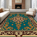 Ornate Teal Gold Floral Medallion Rug