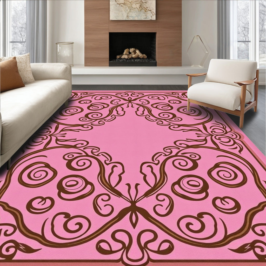 Pink Floral Swirl Pattern Rug