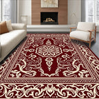 Ornate Red Cream Floral Pattern Rug