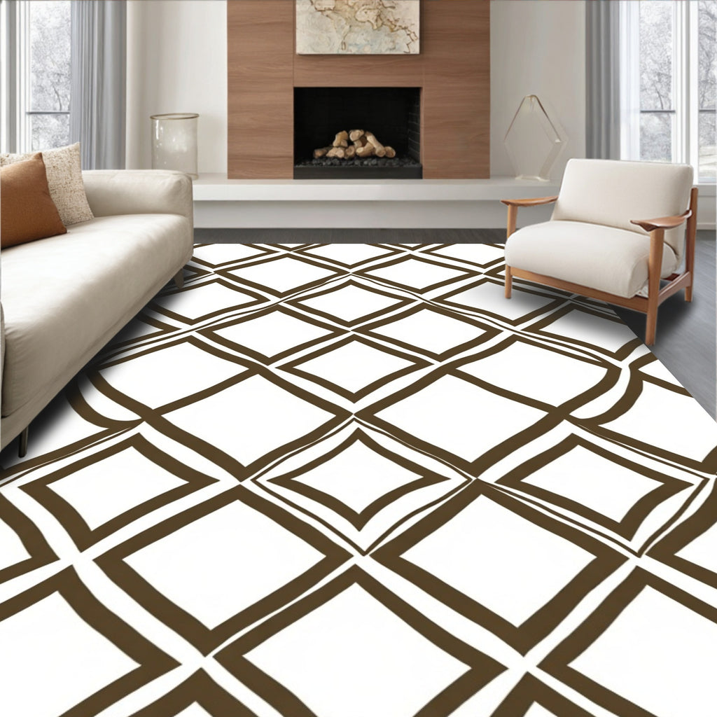 Brown Diamond Line Pattern Rug