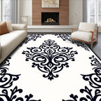 Classic Black White Floral Motif Rug