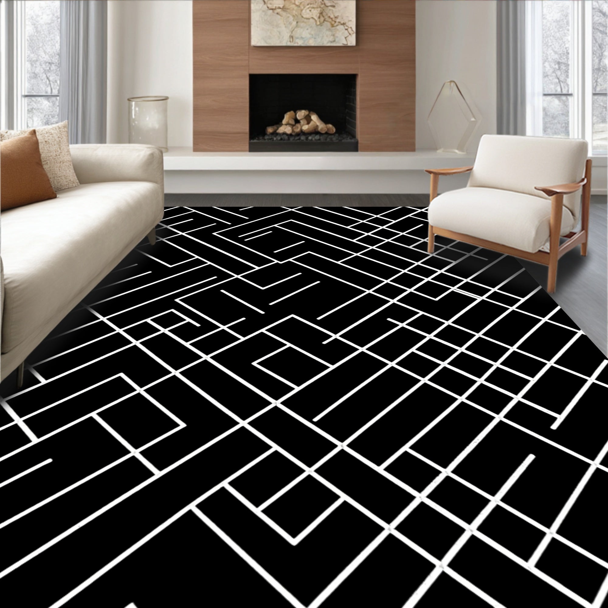 Abstract Geometric Network Pattern Rug