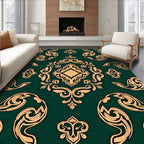 Ornate Emerald and Gold Filigree Pattern Rug