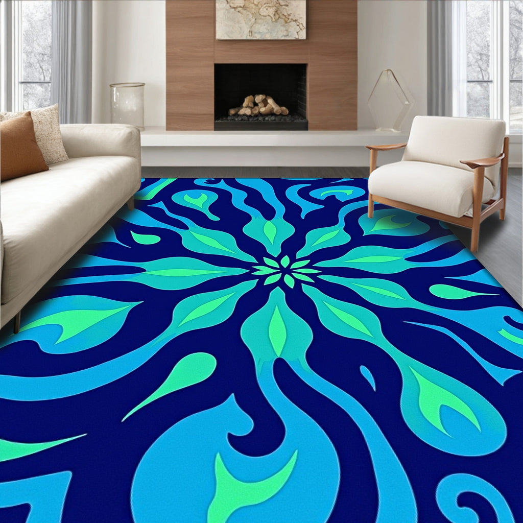 Abstract Swirls Vibrant Blue Green Rug