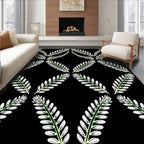 Black Green White Leafed Vine Rhombus Rug