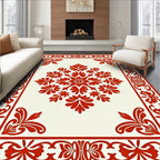 Bold Red Floral Damask Pattern Rug