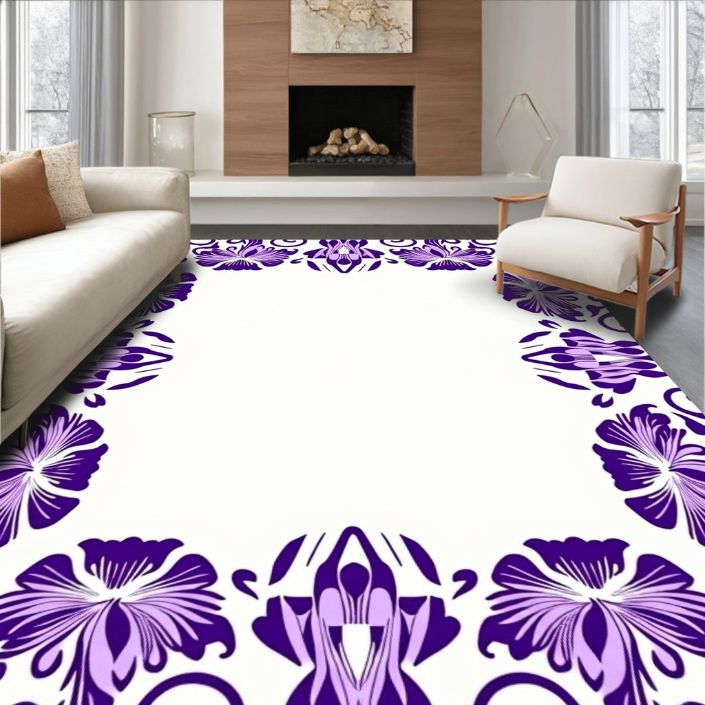 Purple Floral Abstract Border Pattern Rug