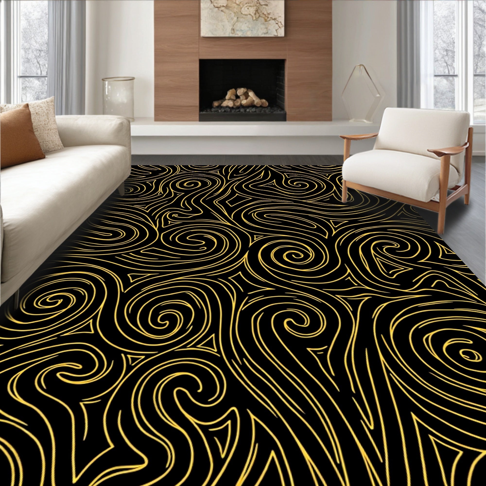 Gold Swirls Abstract Pattern Rug