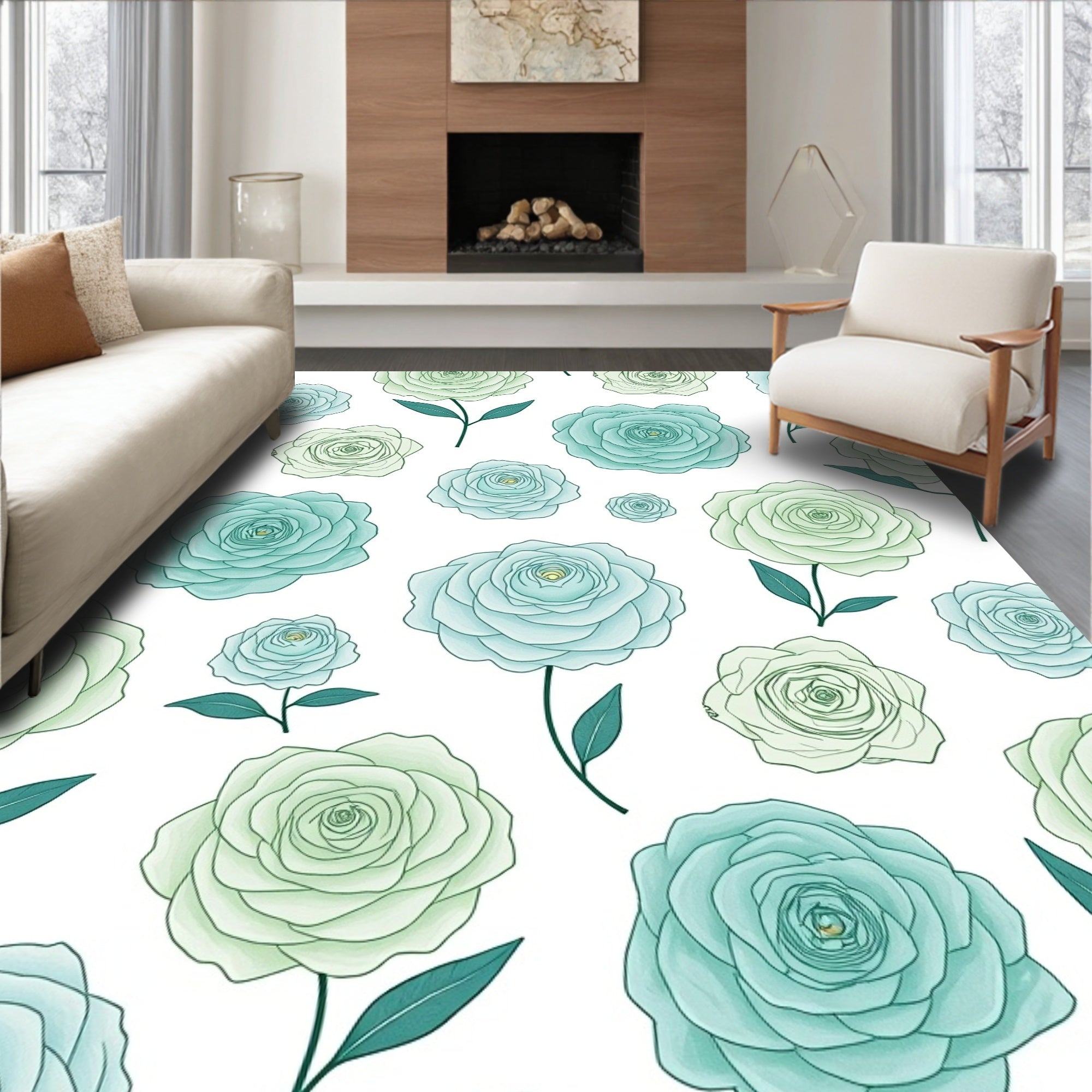 Soft Rose Floral Pattern Rug